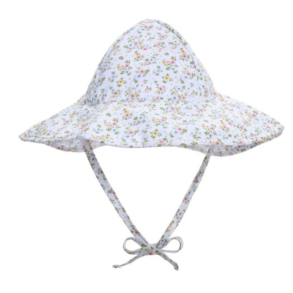 Girls' Floral Sun Hat Adjustable Strap Bow White Multicolor Flower Spring Summer